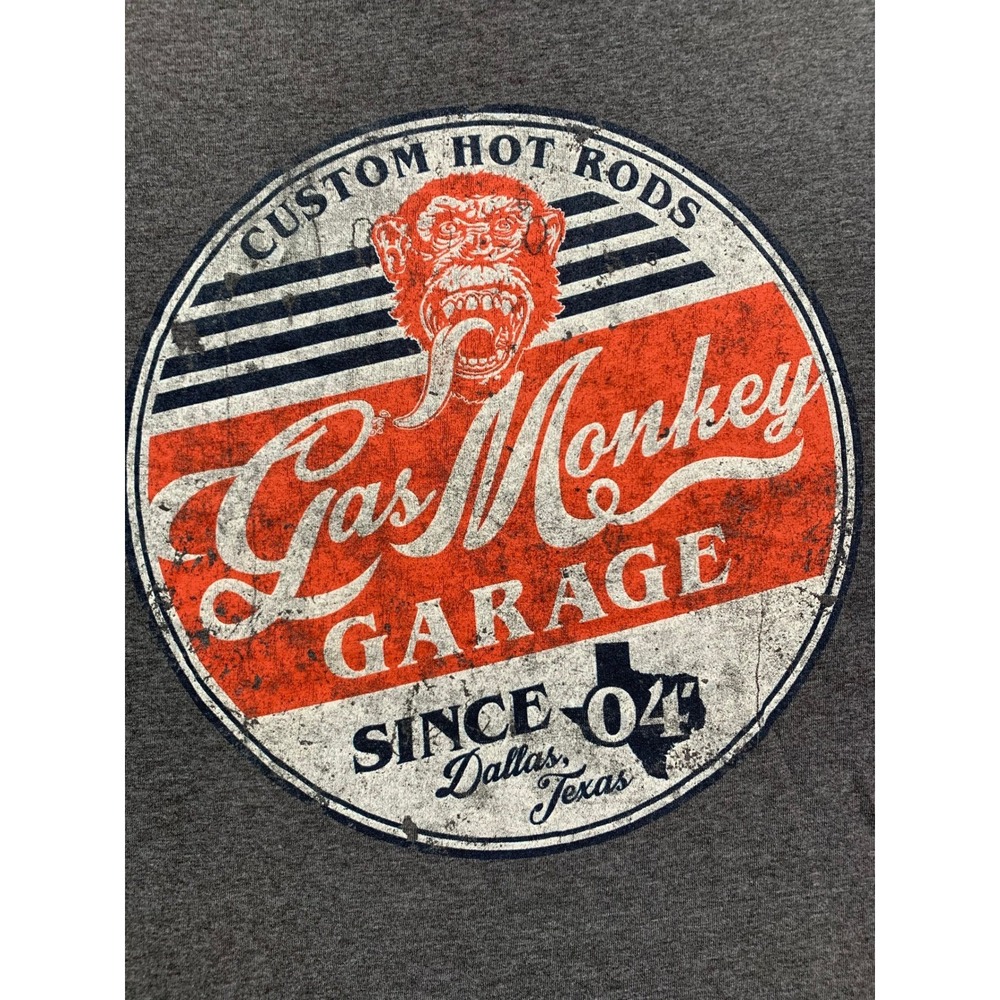 Hot Rod Garage Graphic Tee Gray Distressed Logo Biker Streetwear L Gas Monkey - Picture 2 of 6